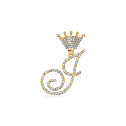 10K Yellow Gold Round Diamond Crown J Letter Initial Pendant 1/5 Ctw