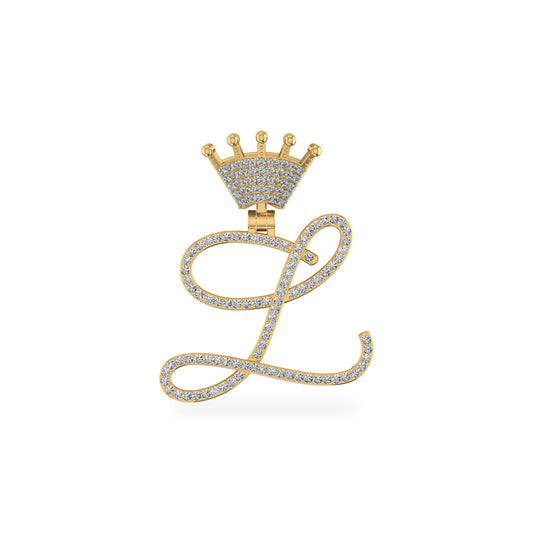 10K Yellow Gold Round Diamond Crown L Letter Initial Pendant 1/4 Ctw