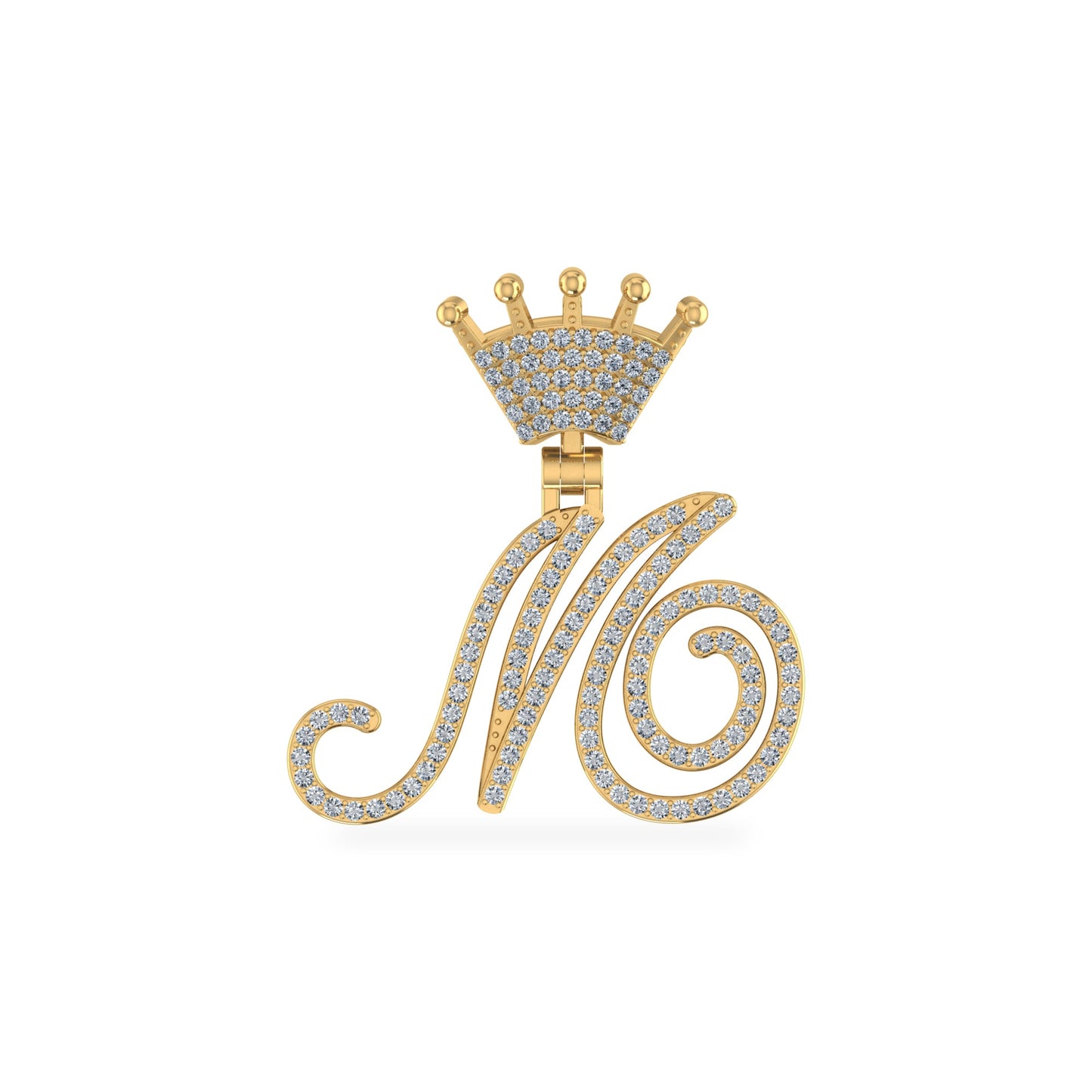 10K Yellow Gold Round Diamond Crown M Letter Initial Pendant 1/4 Ctw