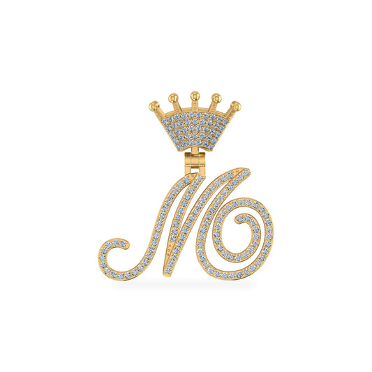 10K Yellow Gold Round Diamond Crown M Letter Initial Pendant 1/4 Ctw