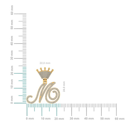 10K Yellow Gold Round Diamond Crown M Letter Initial Pendant 1/4 Ctw