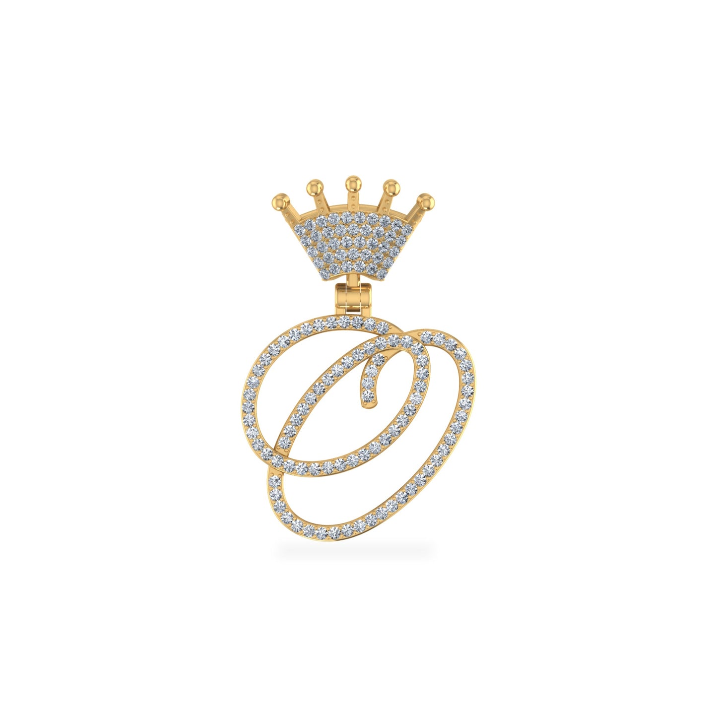 10K Yellow Gold Round Diamond Crown O Letter Initial Pendant 1/5 Ctw