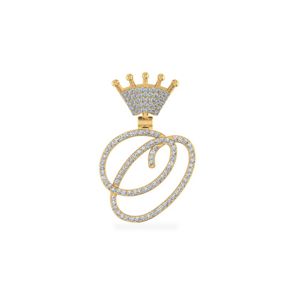 10K Yellow Gold Round Diamond Crown O Letter Initial Pendant 1/5 Ctw