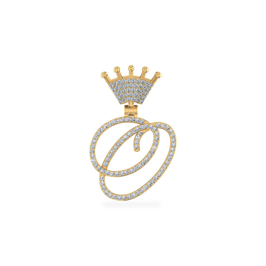 10K Yellow Gold Round Diamond Crown O Letter Initial Pendant 1/5 Ctw