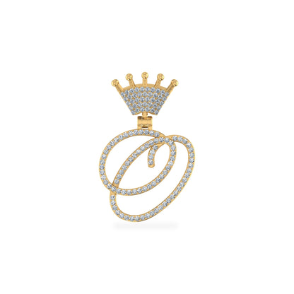 10K Yellow Gold Round Diamond Crown O Letter Initial Pendant 1/5 Ctw