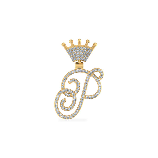 10K Yellow Gold Round Diamond Crown P Letter Initial Pendant 1/4 Ctw