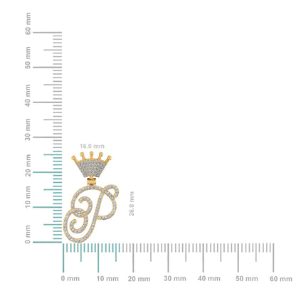 10K Yellow Gold Round Diamond Crown P Letter Initial Pendant 1/4 Ctw