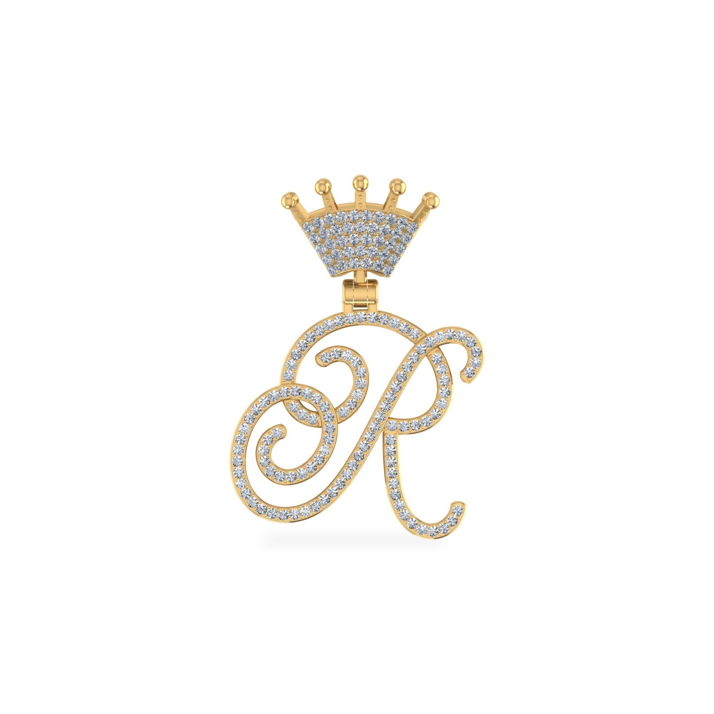 10K Yellow Gold Round Diamond Crown R Letter Initial Pendant 1/4 Ctw