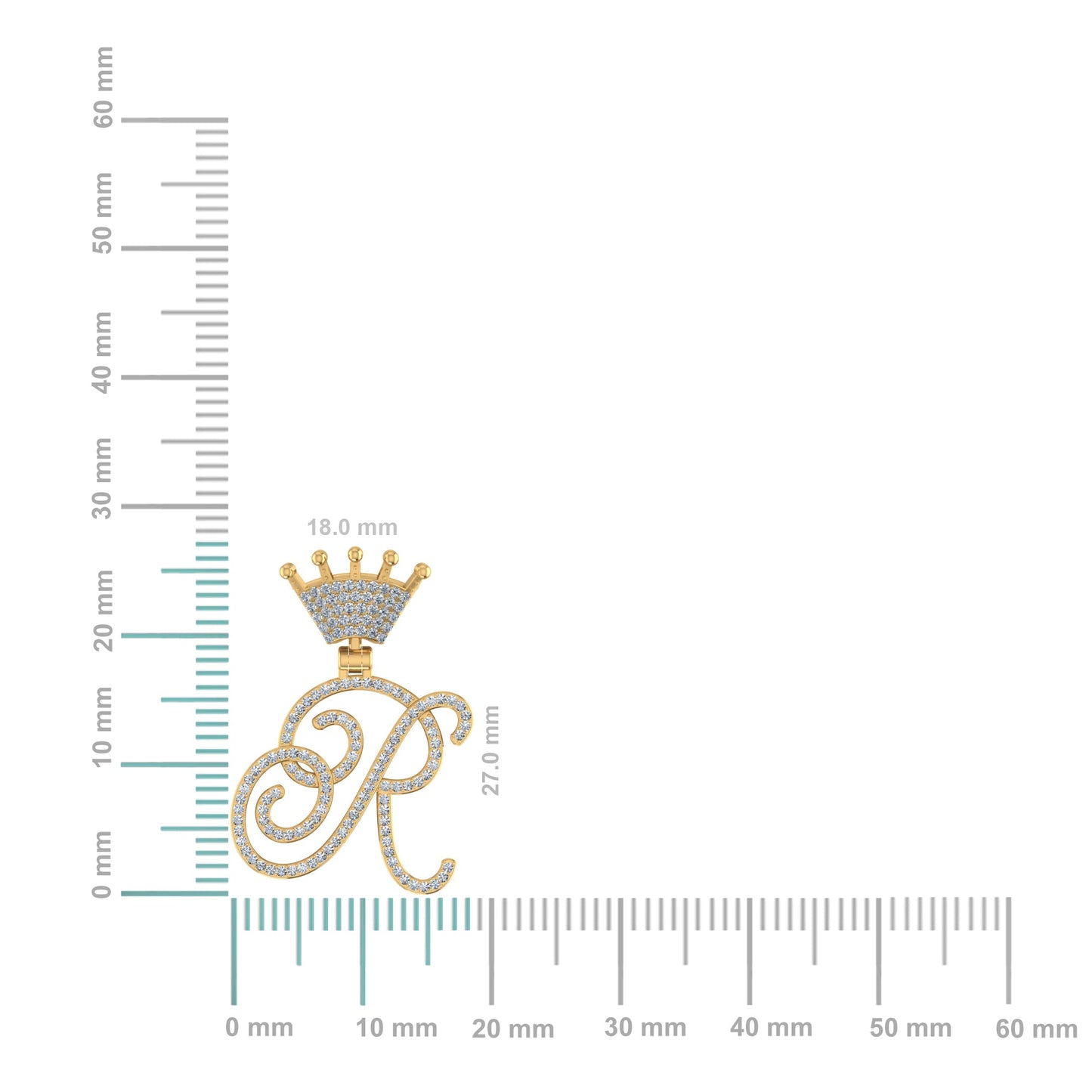 10K Yellow Gold Round Diamond Crown R Letter Initial Pendant 1/4 Ctw