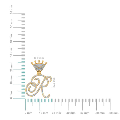 10K Yellow Gold Round Diamond Crown R Letter Initial Pendant 1/4 Ctw