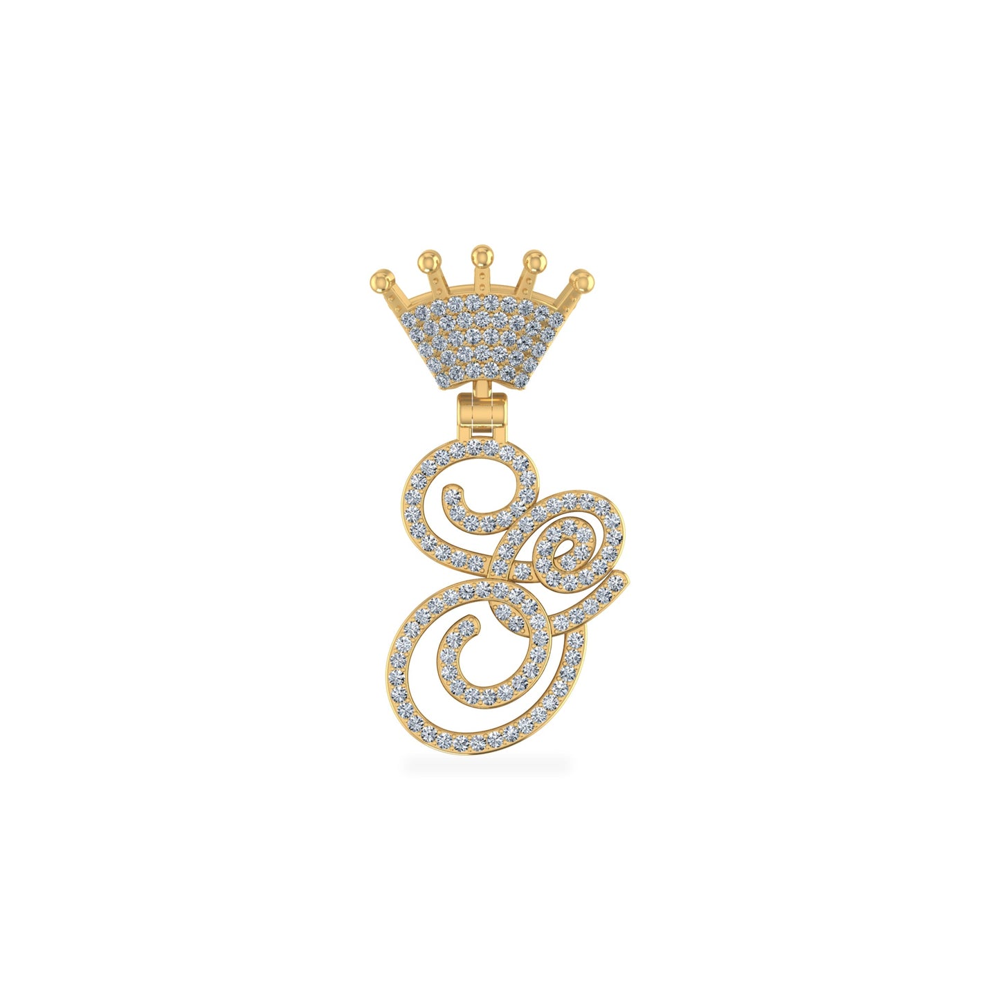 10K Yellow Gold Round Diamond Crown S Letter Initial Pendant 1/4 Ctw