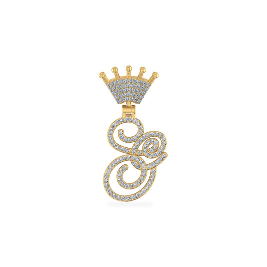 10K Yellow Gold Round Diamond Crown S Letter Initial Pendant 1/4 Ctw