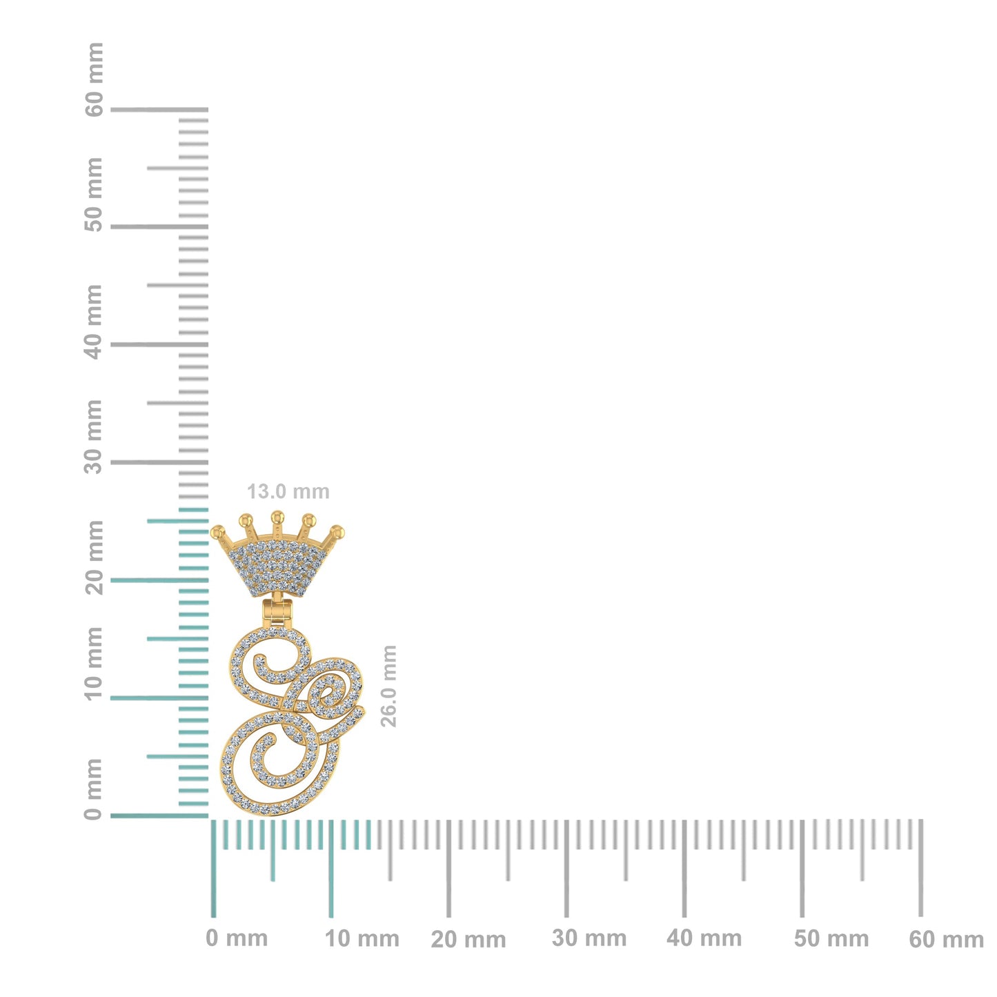 10K Yellow Gold Round Diamond Crown S Letter Initial Pendant 1/4 Ctw