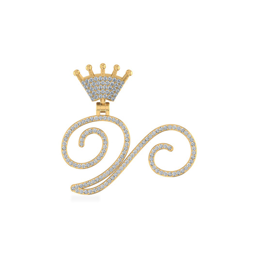 10K Yellow Gold Round Diamond Crown V Letter Initial Pendant 1/4 Ctw