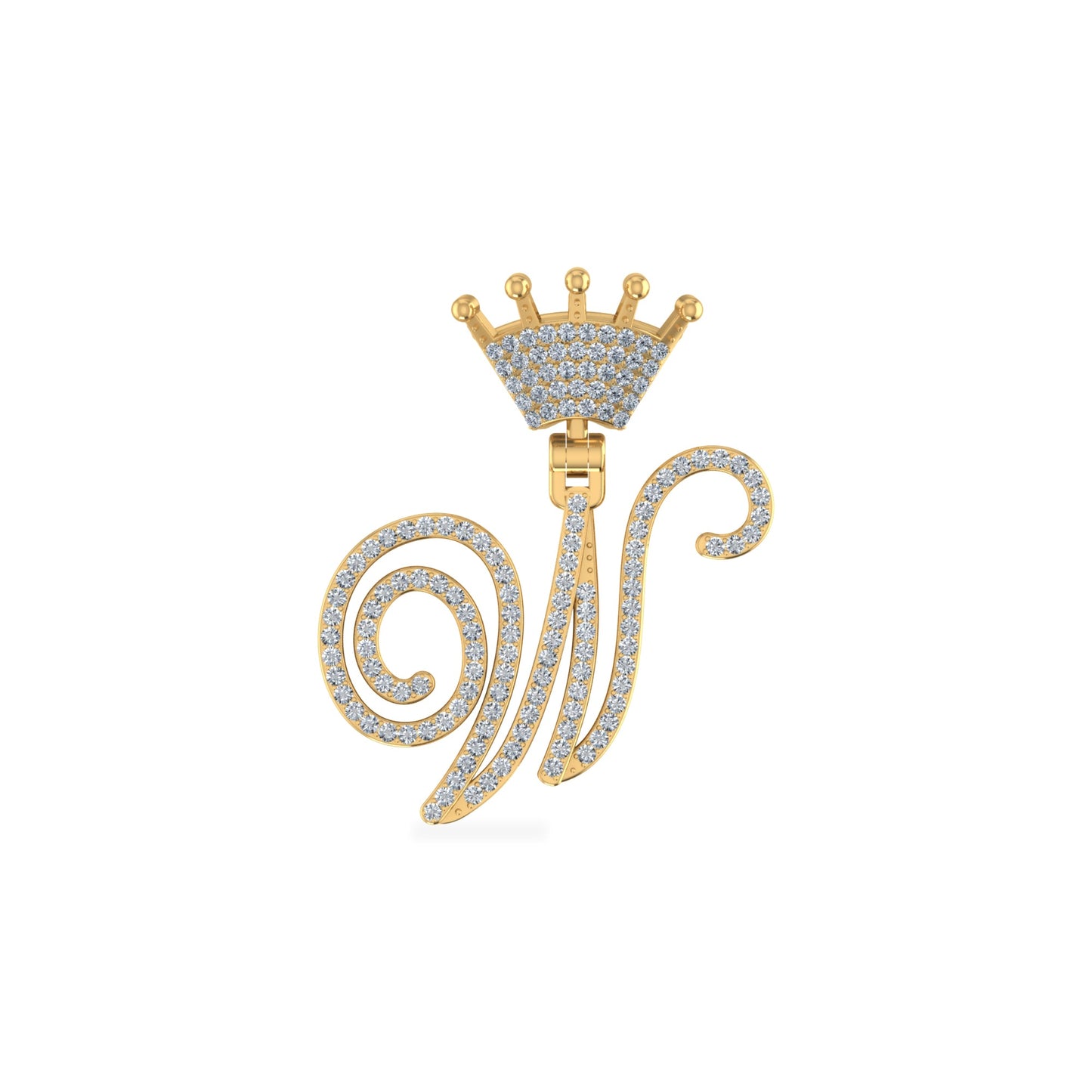 10K Yellow Gold Round Diamond Crown W Letter Initial Pendant 1/4 Ctw