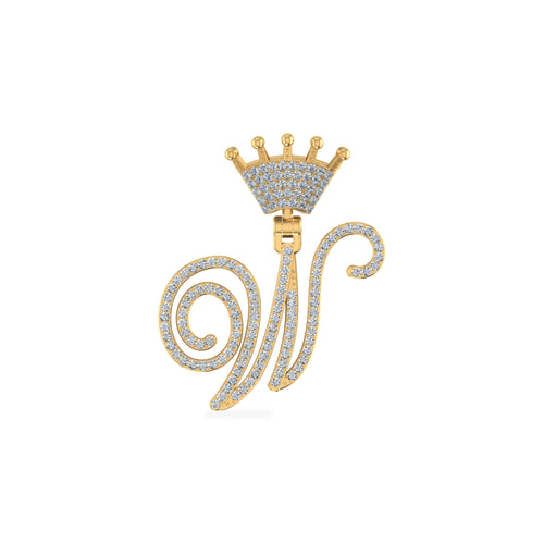 10K Yellow Gold Round Diamond Crown W Letter Initial Pendant 1/4 Ctw