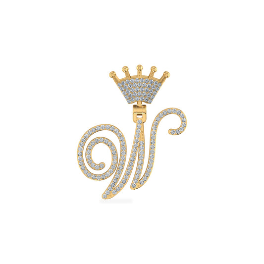 10K Yellow Gold Round Diamond Crown W Letter Initial Pendant 1/4 Ctw