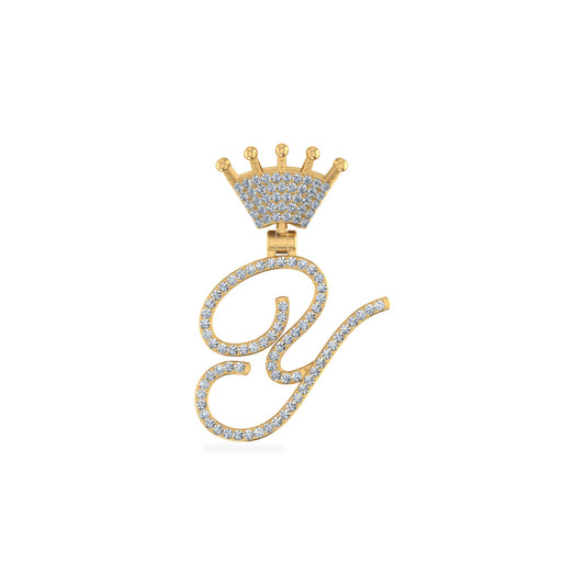 10K Yellow Gold Round Diamond Crown Y Letter Initial Pendant 1/5 Ctw