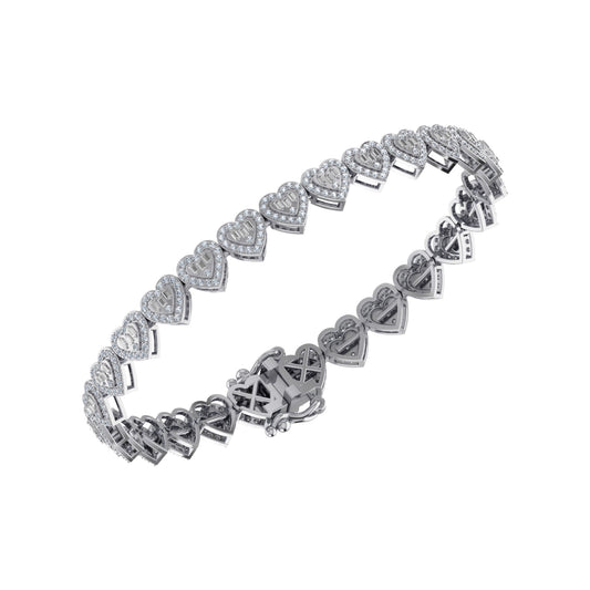 10K White Gold Round Baguette Diamond Heart Designer 7 Inch Bracelet  2-1/6 Ctw