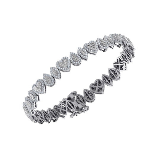 10K White Gold Round Baguette Diamond Designer 7 Inch Bracelet  2-3/8 Ctw