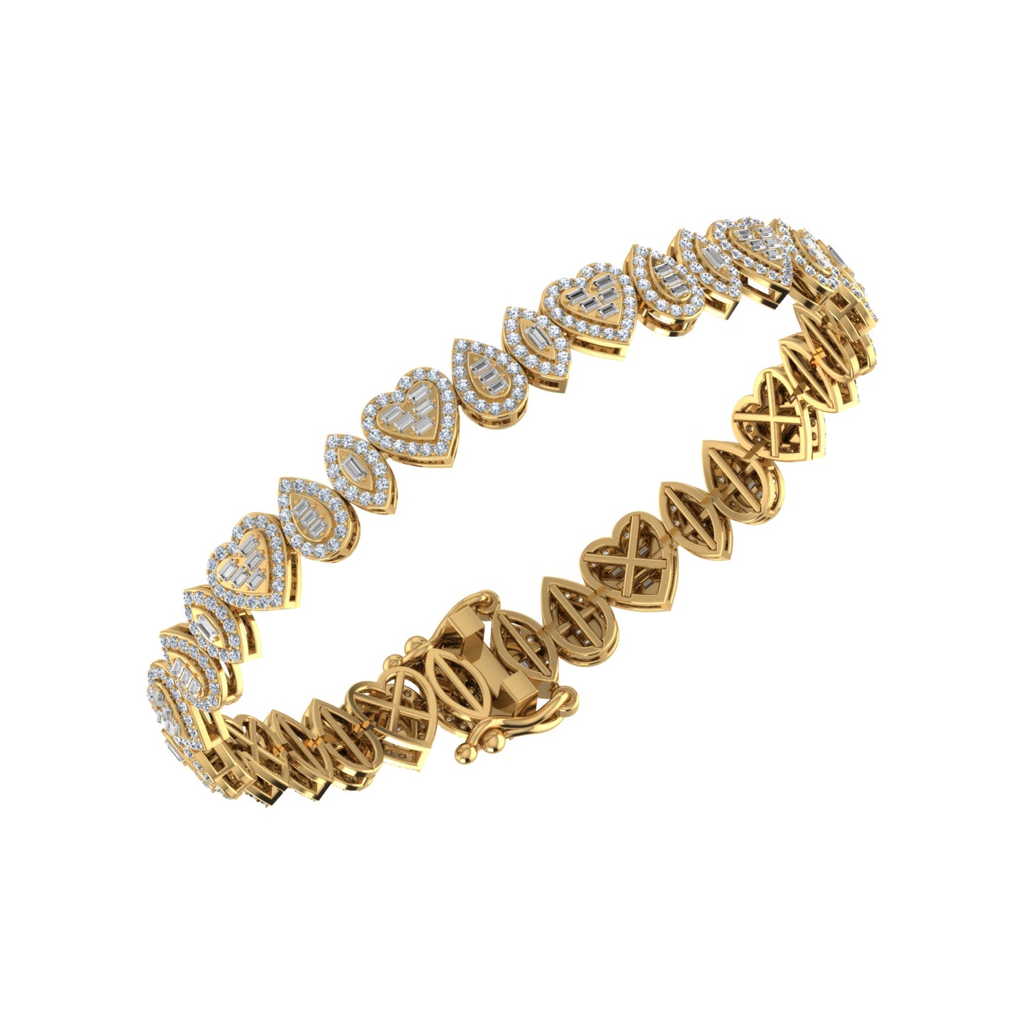 10K Yellow Gold Round Baguette Diamond Designer 7 Inch Bracelet  2-3/8 Ctw