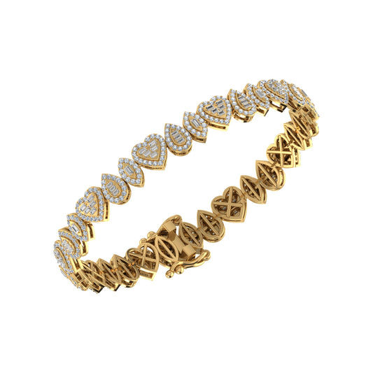 10K Yellow Gold Round Baguette Diamond Designer 7 Inch Bracelet  2-3/8 Ctw