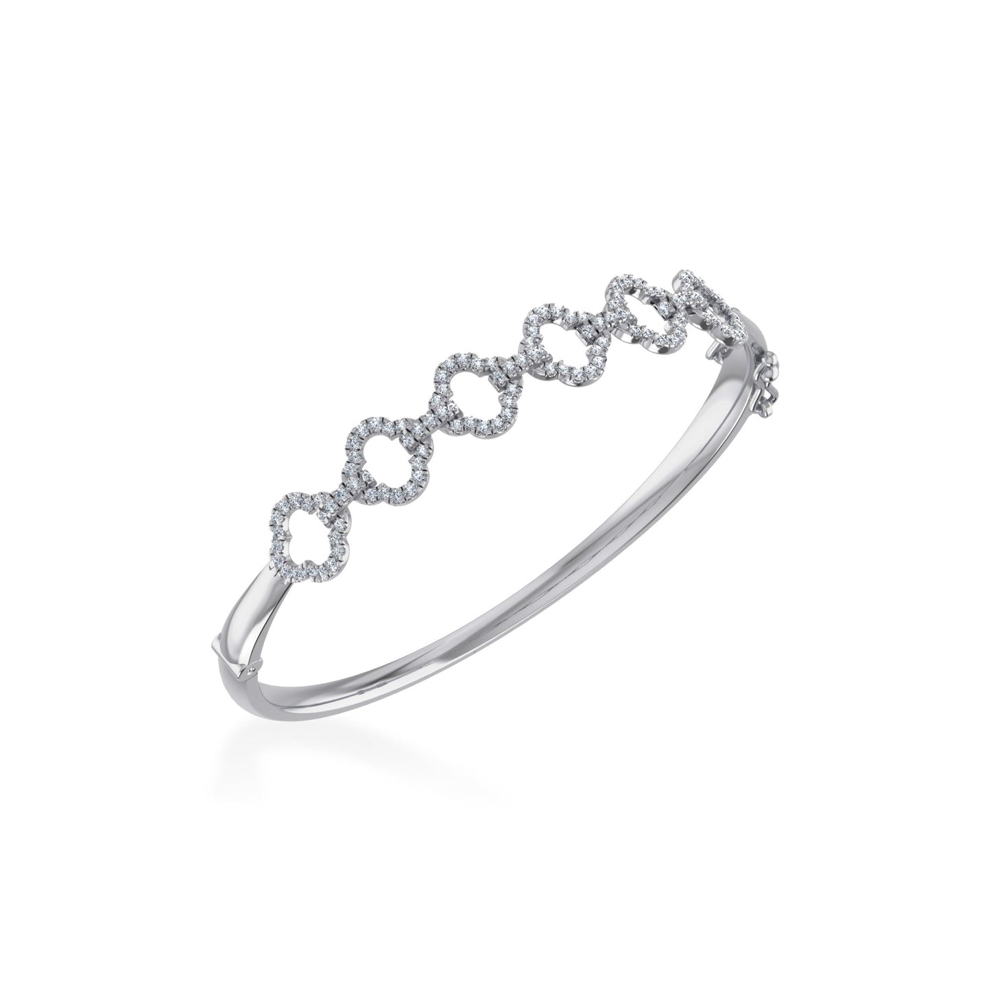 10K White Gold Round Diamond Designer Bangle Bracelet 1 Ctw