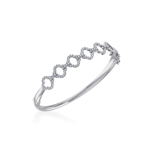 10K White Gold Round Diamond Designer Bangle Bracelet 1 Ctw