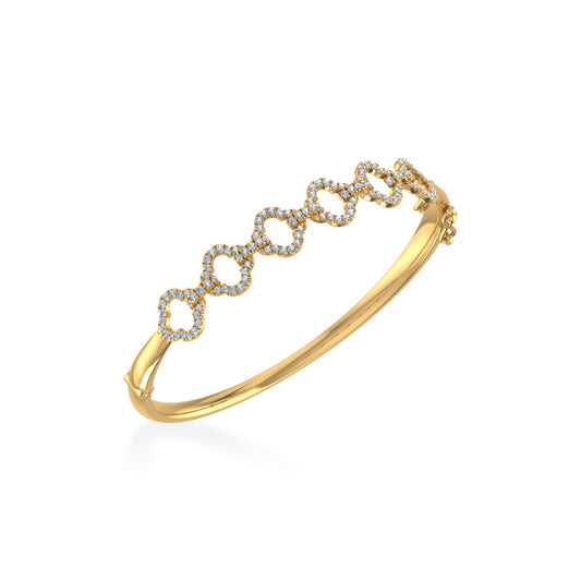 10K Yellow Gold Round Diamond Designer Bangle Bracelet 1 Ctw