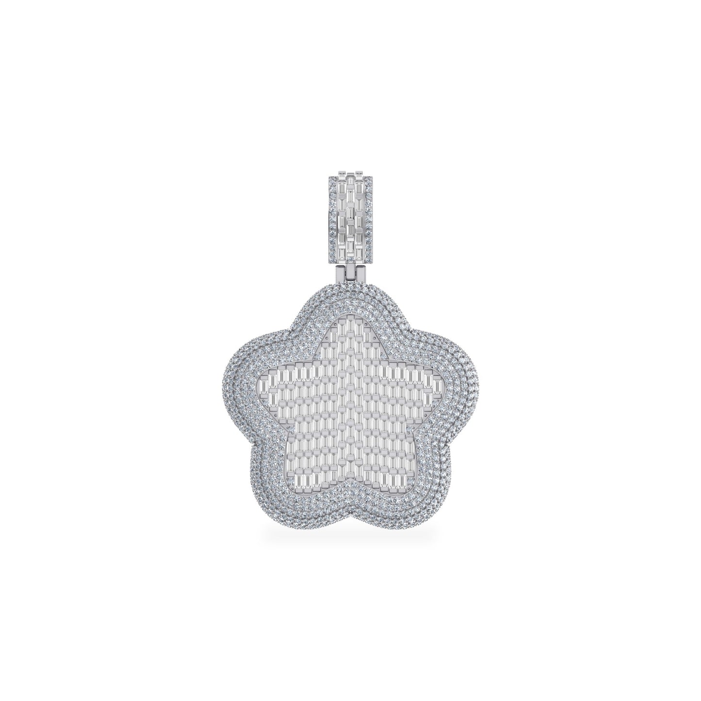 10K White Gold Round Baguette Diamond Star Designer Charm Pendant 3-3/4 Ctw