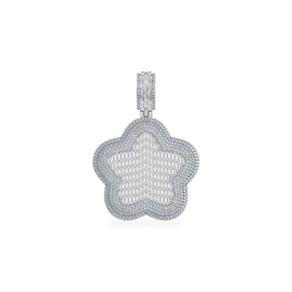 10K White Gold Round Baguette Diamond Star Designer Charm Pendant 3-3/4 Ctw