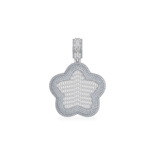 10K White Gold Round Baguette Diamond Star Designer Charm Pendant 3-3/4 Ctw