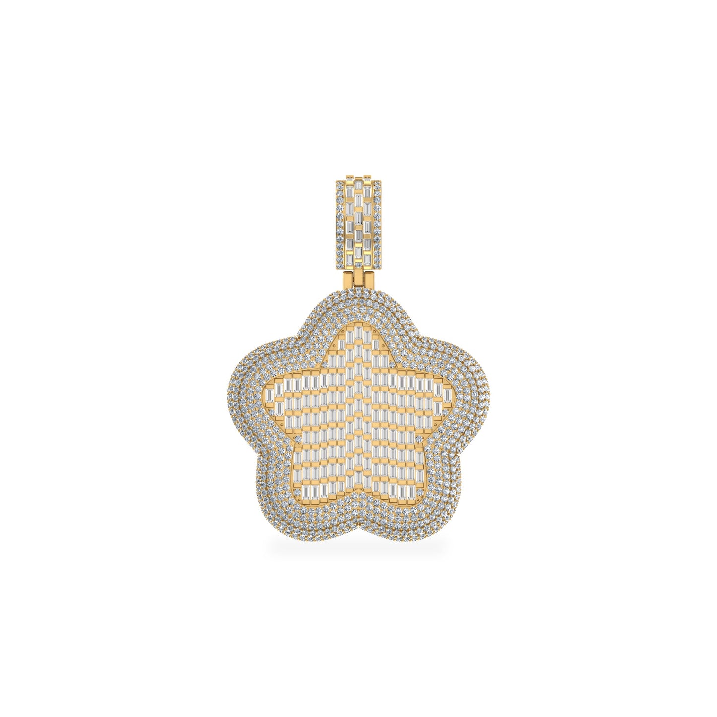 10K Yellow Gold Round Baguette Diamond Star Designer Charm Pendant 3-3/4 Ctw