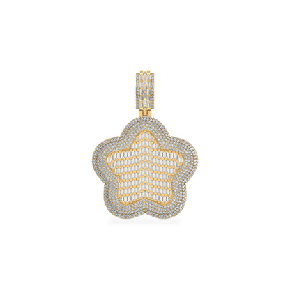 10K Yellow Gold Round Baguette Diamond Star Designer Charm Pendant 3-3/4 Ctw