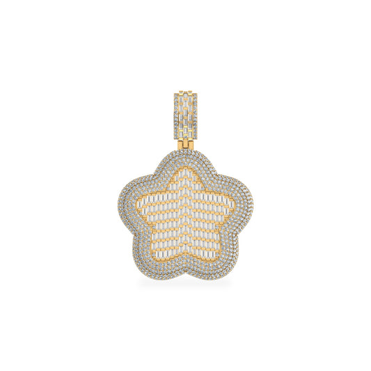 10K Yellow Gold Round Baguette Diamond Star Designer Charm Pendant 3-3/4 Ctw