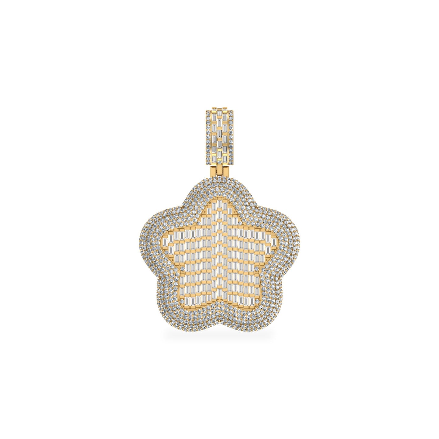 10K Yellow Gold Round Baguette Diamond Star Designer Charm Pendant 3-3/4 Ctw