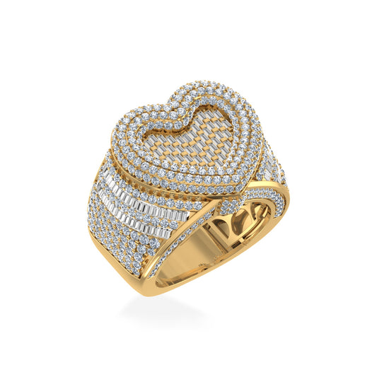10K Yellow Gold Round Baguette Diamond Heart Shape Designer Size 10 Mens Ring 4-1/2 Ctw