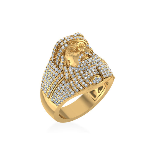 10K Yellow Gold Round Diamond 3D Jesus Religious Size 10 Mens Ring 1-3/4 Ctw