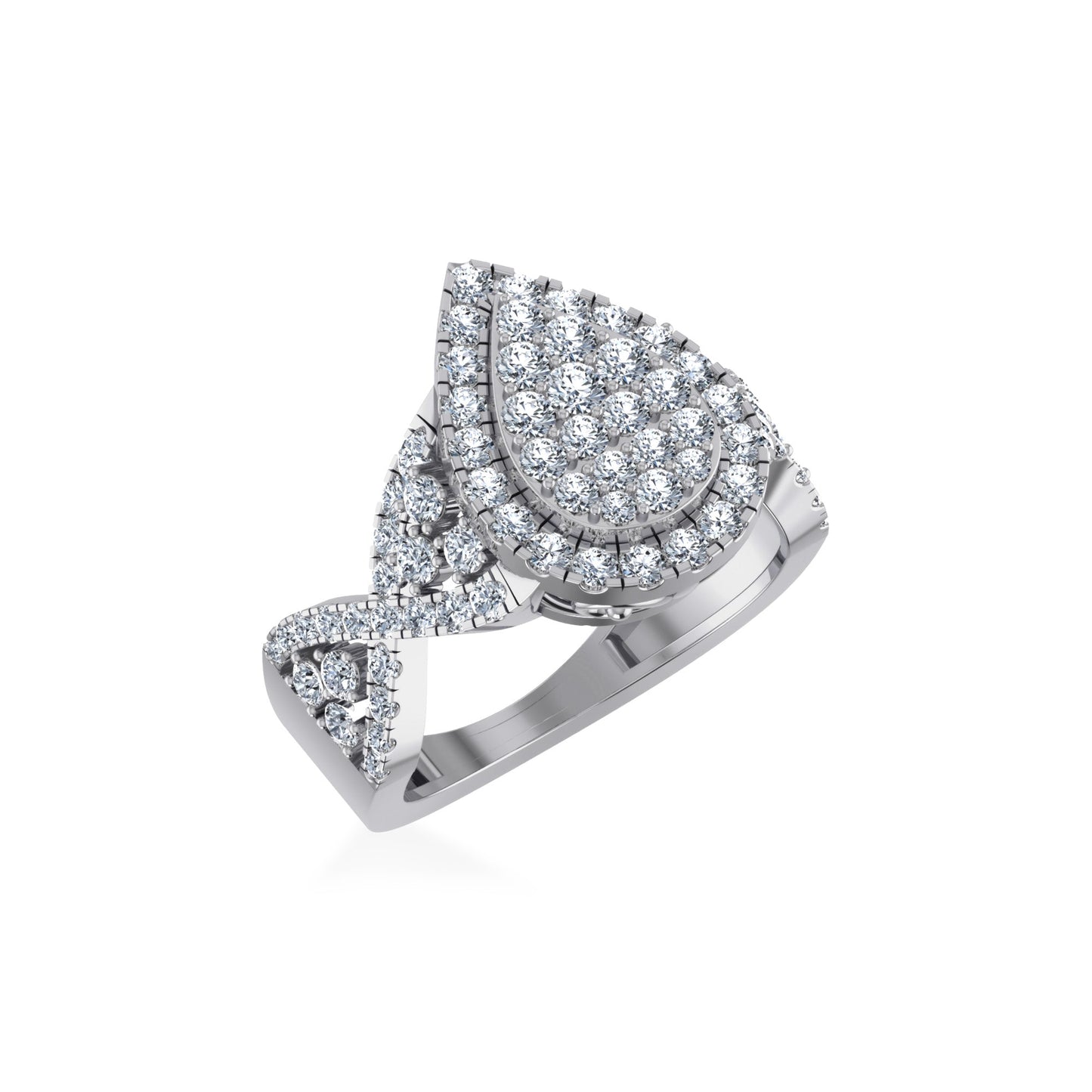 10K White Gold Round Diamond Pear Shape Halo Designer Womens Ring Size 7 1-3/8 Ctw