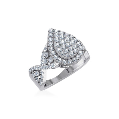 10K White Gold Round Diamond Pear Shape Halo Designer Womens Ring Size 7 1-3/8 Ctw