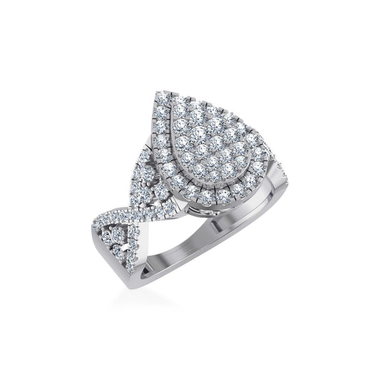 10K White Gold Round Diamond Pear Shape Halo Designer Womens Ring Size 7 1-3/8 Ctw