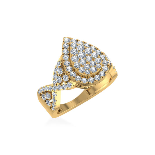 10K Yellow Gold Round Diamond Pear Shape Halo Designer Womens Ring Size 7 1-3/8 Ctw