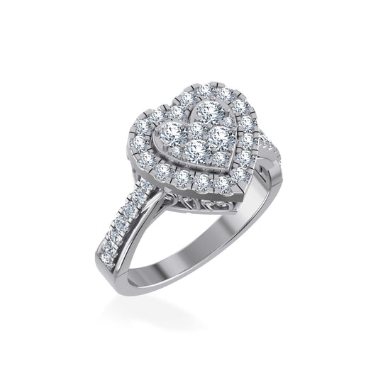 10K White Gold Round Diamond Heart Shape Halo Womens Ring Size 7 1 Ctw