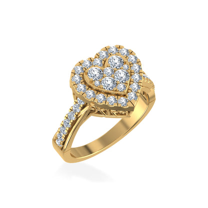 10K Yellow Gold Round Diamond Heart Shape Halo Womens Ring Size 7 1 Ctw