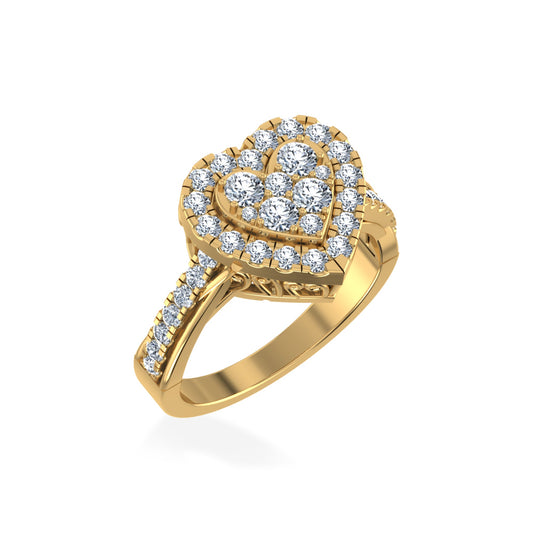 10K Yellow Gold Round Diamond Heart Shape Halo Womens Ring Size 7 1 Ctw