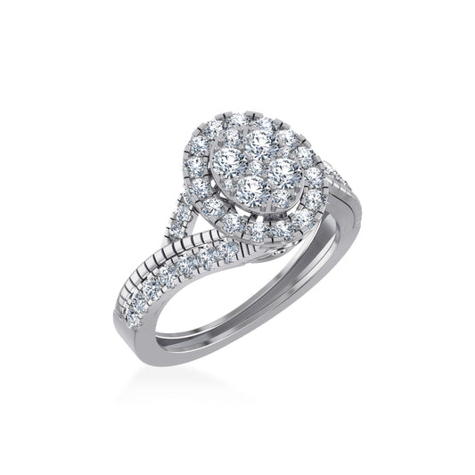 10K White Gold Round Diamond Halo Designer Womens Ring Size 7 1-1/5 Ctw