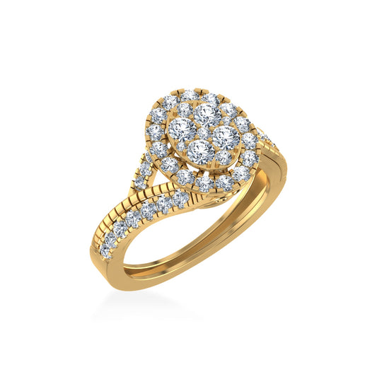 10K Yellow Gold Round Diamond Halo Designer Womens Ring Size 7 1-1/5 Ctw