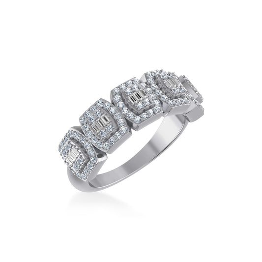 10K White Gold Round Baguette Diamond Designer Womens Band Ring Size 7 1/2 Ctw