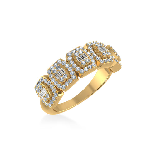 10K Yellow Gold Round Baguette Diamond Designer Womens Band Ring Size 7 1/2 Ctw