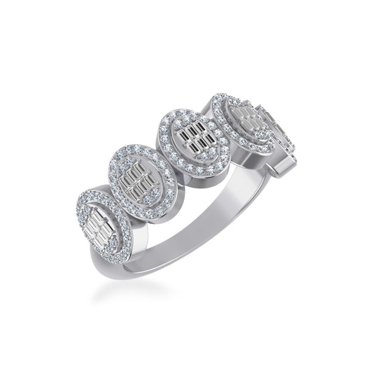 10K White Gold Round Baguette Diamond Oval Shape Designer Womens Band Ring Size 7 1/2 Ctw